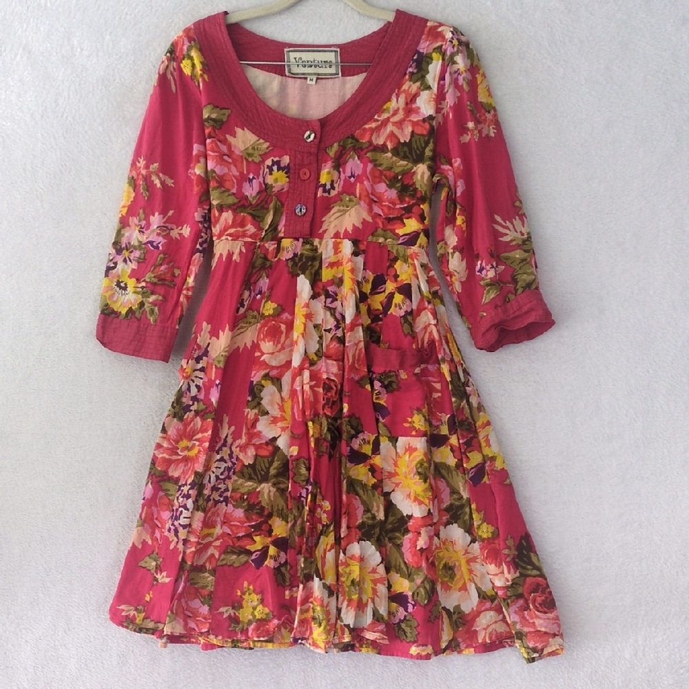 Ventura Women's Pink Floral Vintage Long Sleeve Farmhouse Dress Size‎ S